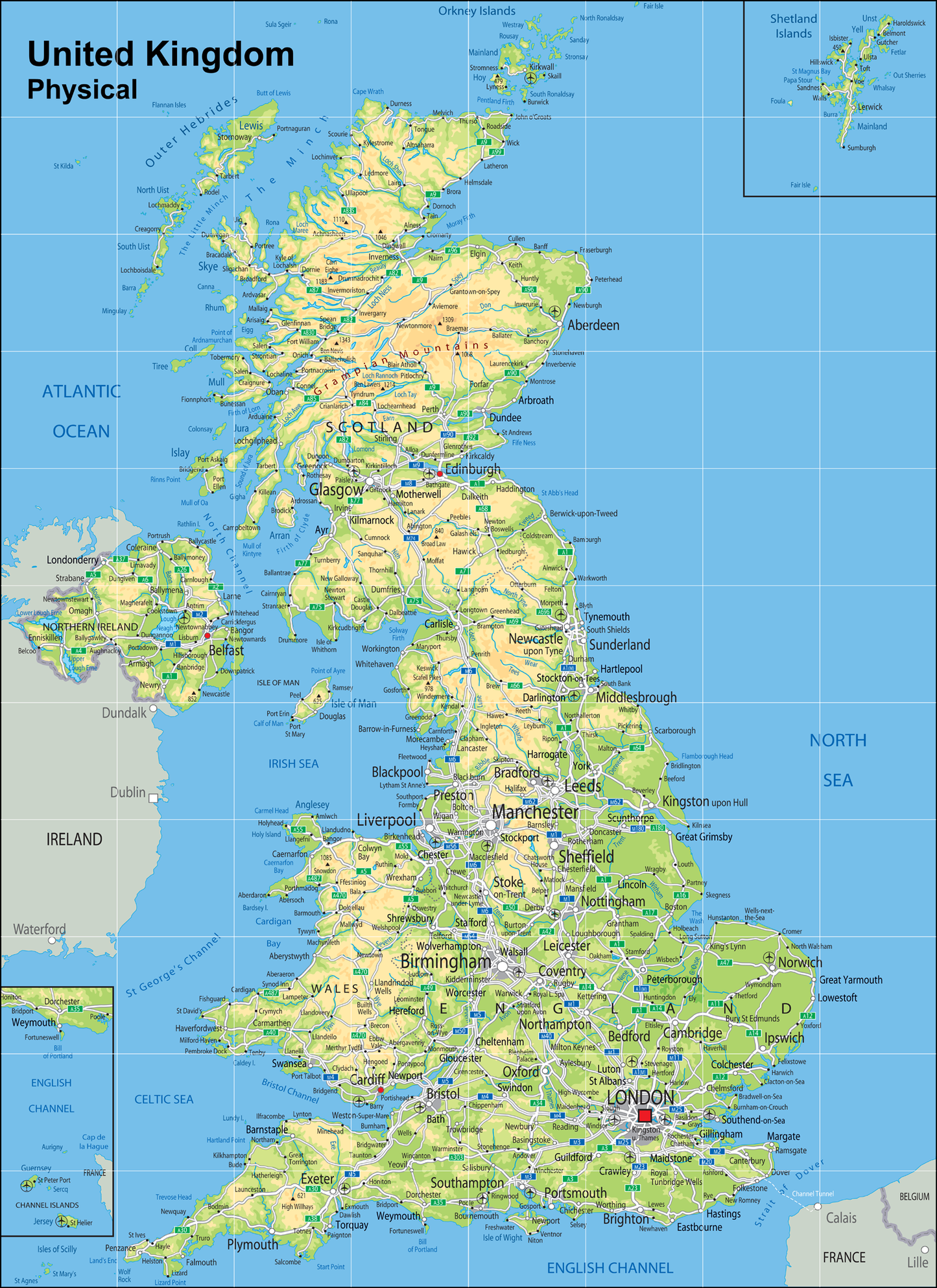 This detailed map of the United Kingdom is suitable for use with programmable floor robots such as Bee-Bots. It features a 15 cm grid overlay with place names and can be used on the floor individually or as a group in the classroom. 120 x 180 cm A Bee-Bot is a small programmable robot which introduces children to the concept of teaching directional language and creating simple programs. Children can develop, test, debug and retest sequences of code to reach their aims.