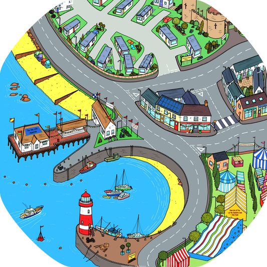 The Charlotte's Cove mat is ideal for use with a Tuff Tray. Explore the castle, the pier, the funfair and the lighthouse. Drive toys cars around to see the sites and take toy people to the beach. Printed onto a high quality, durable vinyl material. 86cm x 86cm (approx ) Designed to fit in the Mini Tuff Tray or the Tuff Spot.