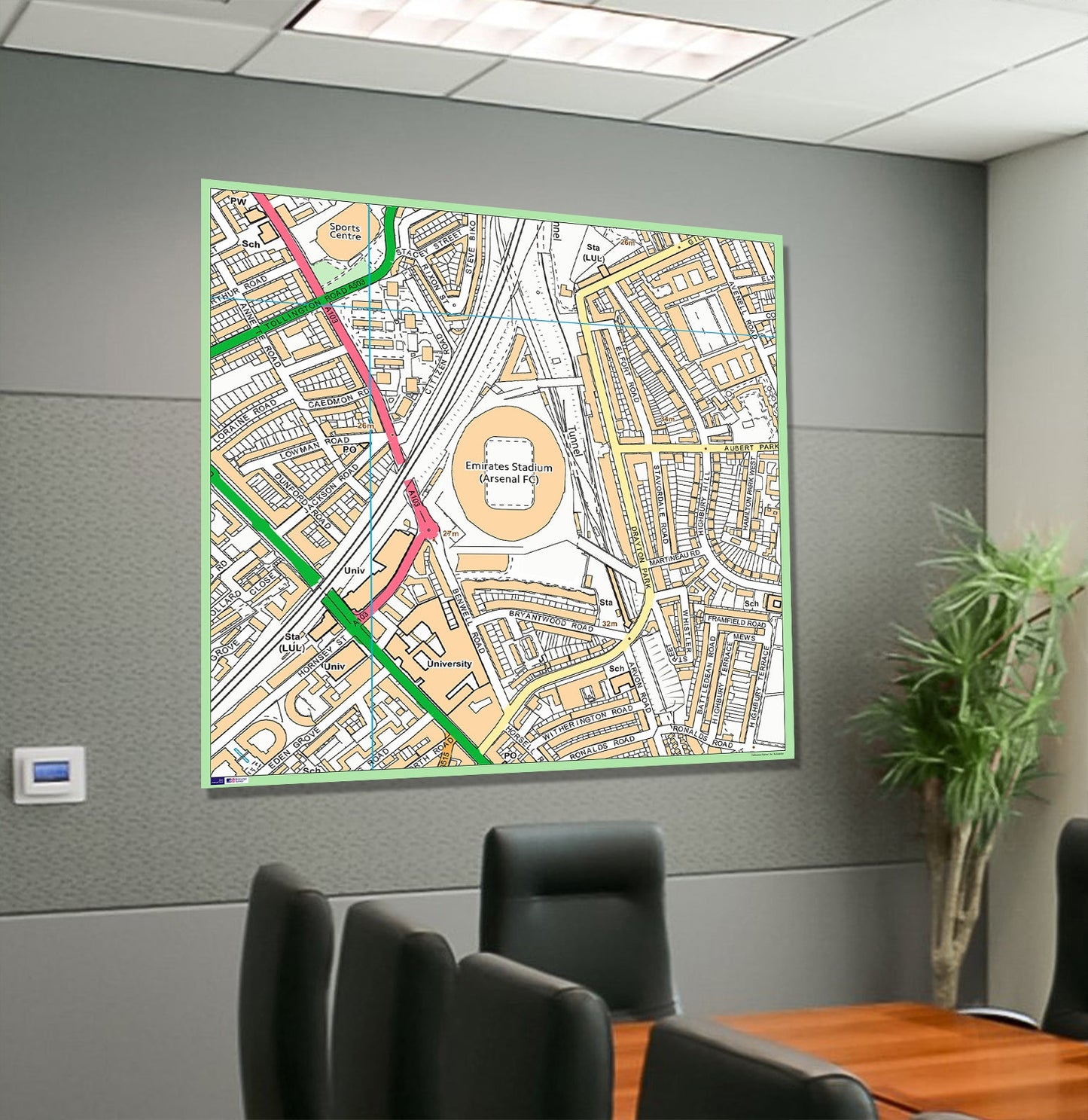 Postcode Centred Mounted Ordnance Survey Street Map - 1x1m Size - 1x1km Area
