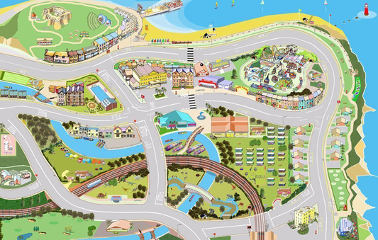 Bramble-On-Sea Beach & Coast Play Mat allows children to discover the beach and learn about the coast, find the hotel and recount holiday experiences, locate all of the leisure facilities and talk about leisure time. Teacher’s notes explain how this mat can be used to introduce topics such as a seaside holiday, Leisure Time and Holiday Journeys as well as contrasting the location with cities and towns.