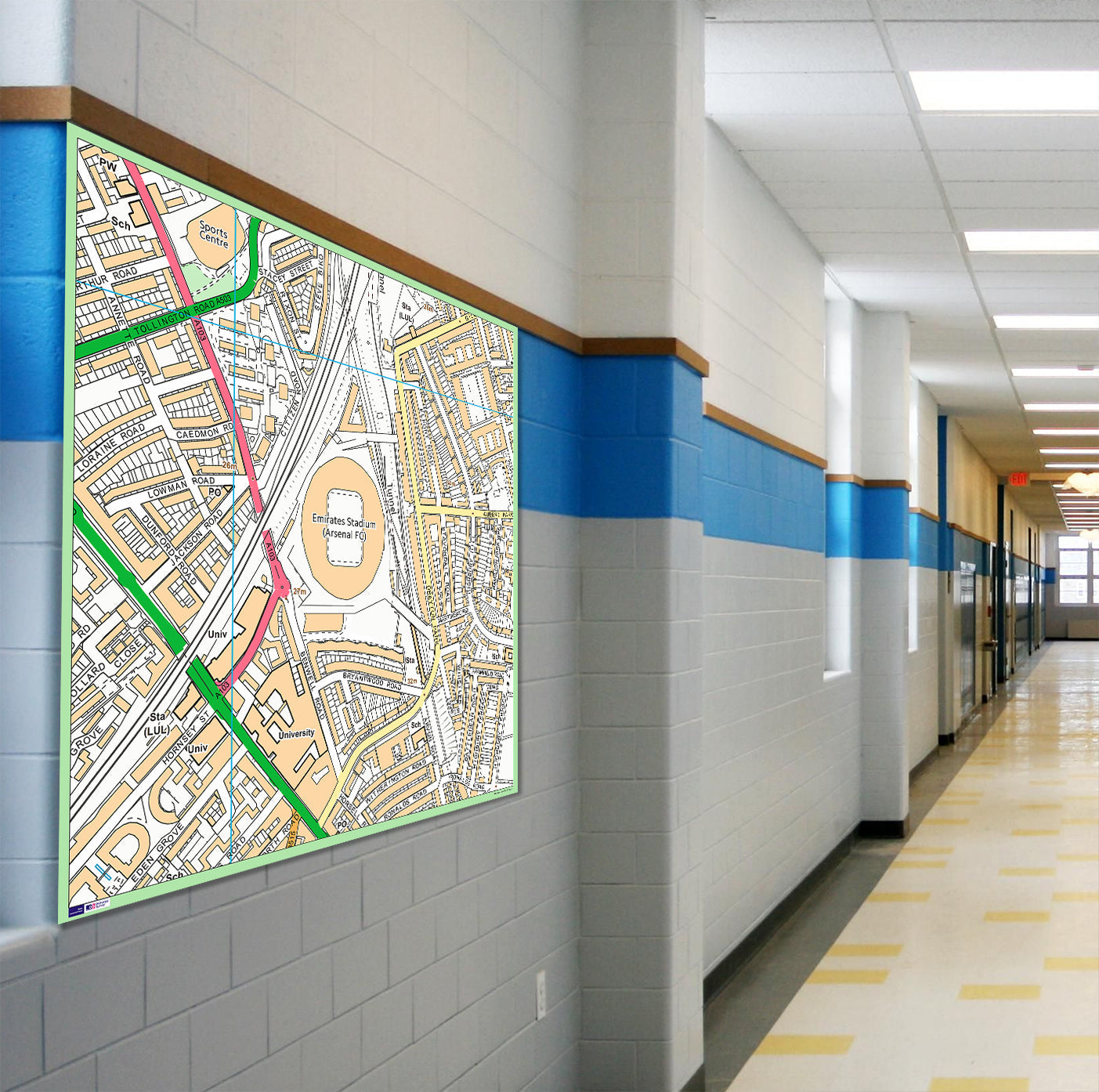 Postcode Centred Mounted Ordnance Survey Street Map - 1x1m Size - 1x1km Area