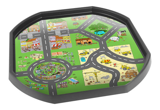 It's all go on the Tiger Town tuff tray mat! Take a tour from the coast to the fun fair, through the busy high street to the farm, and watch the diggers build houses in the new part of town. Perfect for individual or small group imaginative play.