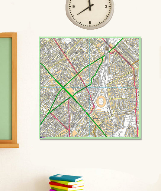 Postcode Centred Mounted Ordnance Survey Street Map - 1x1m Size - 2x2km Area