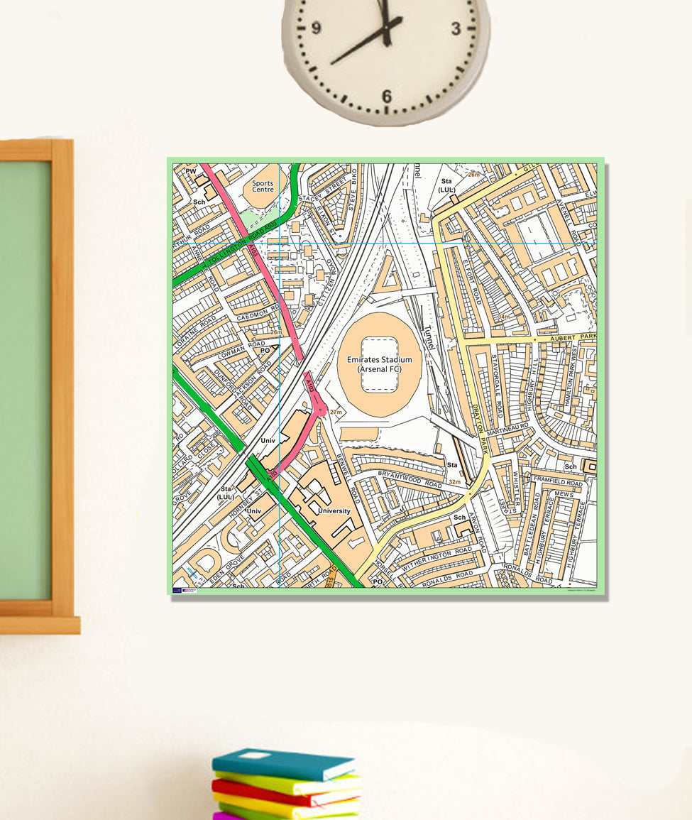 Postcode Centred Mounted Ordnance Survey Street Map - 1x1m Size - 1x1km Area