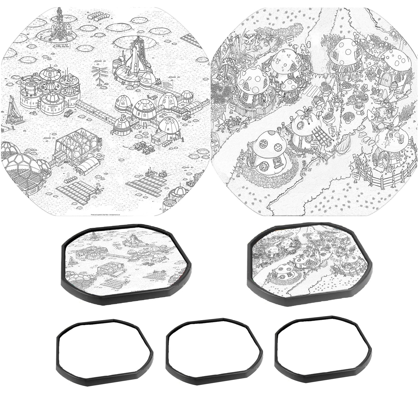 The colour-in paper inserts are ideal for use with a Tuff Tray. Make colouring in a group activity with these large pre-printed pictures and play together creatively using three blank paper inserts. Contains: 1 Space Station colour-in 1 Erinsdale Fairy Village colour-in 3 blank paper inserts for your own designs 86cm x 86cm (approx) Designed to fit in the Tuff Tray or the Tuff Spot.