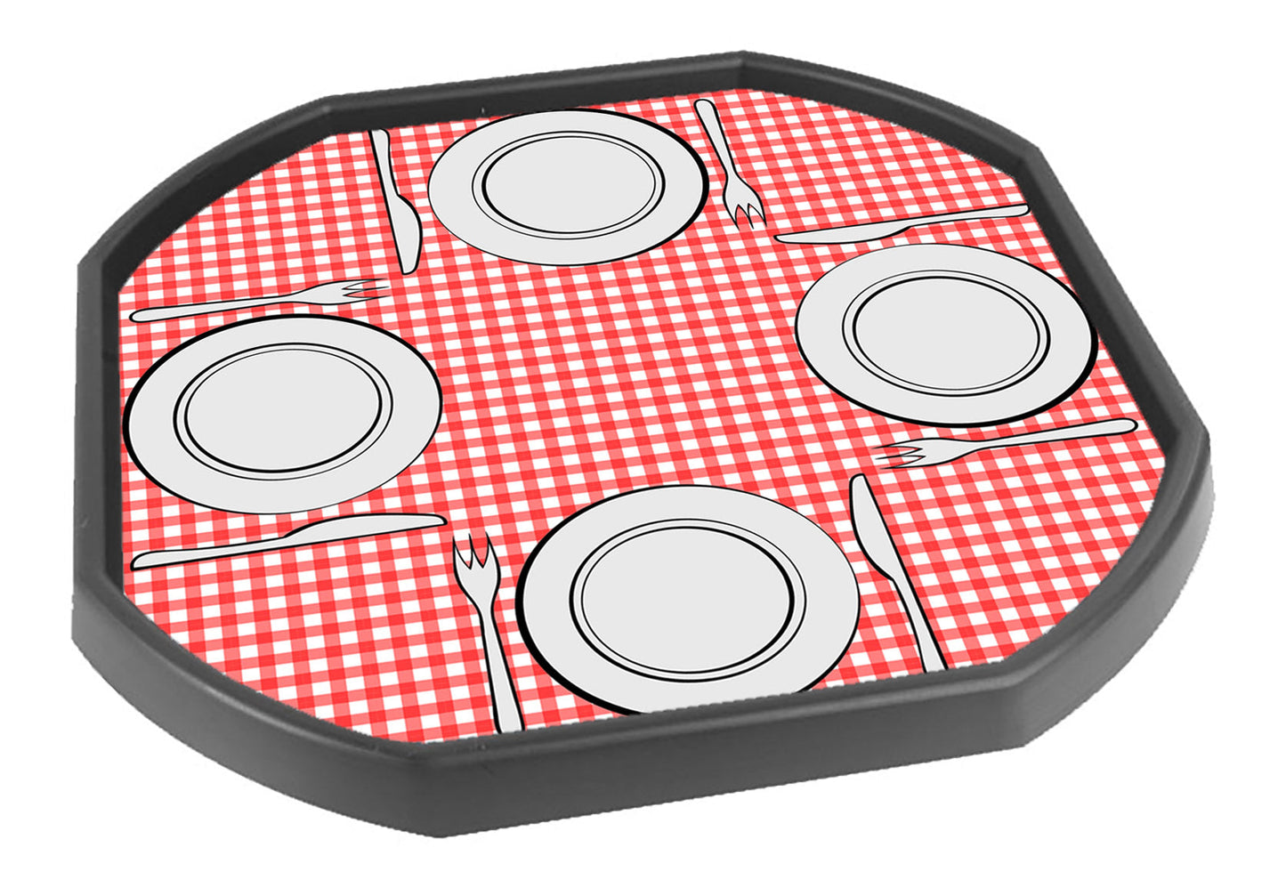 The Picnic Blanket Tuff Tray insert is ideal for use with a Tuff Tray. Its bright, vibrant colours and design make it ideal for topics in early years settings. Use with toy food to role play eating and preparing food and encourage healthy eating. Fantastic used for a Teddy Bears picnic. Printed onto a high quality, durable vinyl material. 86cm x 86cm (approx ) Designed to fit in the Tuff Tray or the Tuff Spot.