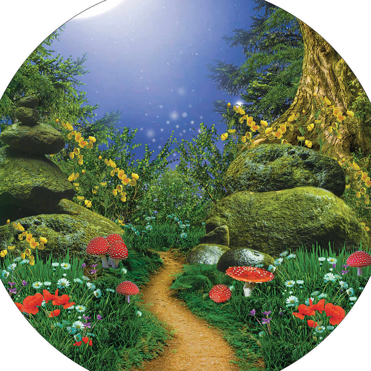 The Fairytale Woodland mat is ideal for use with a Tuff Tray. It features a magical pathway lined by toadstools leading to an enchanted woods perfect for individual or small group play. Printed onto a high quality, durable vinyl material. 86cm x 86cm (approx ) Designed to fit in the Tuff Tray or the Tuff Spot.