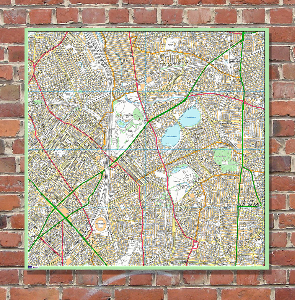Postcode Centred Mounted Ordnance Survey Street Map - Size 1.2x1.2m (120x120cm) - 4x4km Area