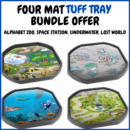 Four Mat Bundle for Tuff Tray - Alphabet Zoo, Space Station, Underwater, Lost World - Mats Only