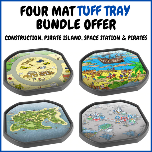 Four Mat Bundle for Tuff Tray - Building Site, Pirates, Pirate Island & Space Station - Mats only