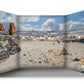 A classroom or nursery scene setter of an inviting sandy beach scene and bay, complete with rockpool and beach creatures for children to find! Great for immersive and imaginative role play. Great for talking about holidays and beach fun and safety by the sea.  The freestanding scene setter can be used inside & outside. Made from lightweight correx which is easy to clean and waterproof. The scene setter folds away easily for storage and folds out simply and quickly for set up.
