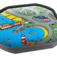 The Charlotte's Cove mat is ideal for use with a Tuff Tray. Explore the castle, the pier, the funfair and the lighthouse. Drive toys cars around to see the sites and take toy people to the beach.  Printed onto a high quality, durable vinyl material.  86cm x 86cm (approx )  Designed to fit in the Mini Tuff Tray or the Tuff Spot.