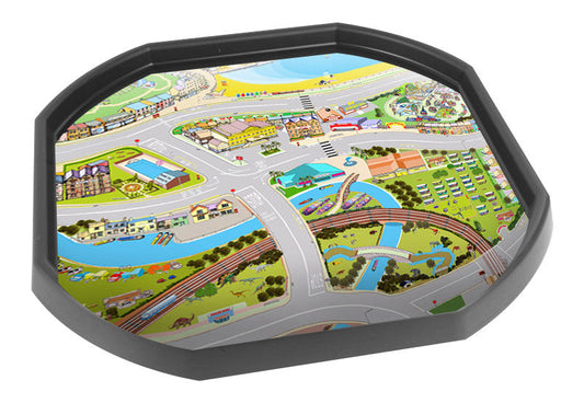 The Bramble on Sea mat is ideal for use with a Tuff Tray and is a busy seaside village with amenities connected by roads to drive toy vehicles along.  Printed onto a high quality, durable vinyl material.  86cm x 86cm (approx )  Designed to fit in the Mini Tuff Tray or the Tuff Spot.