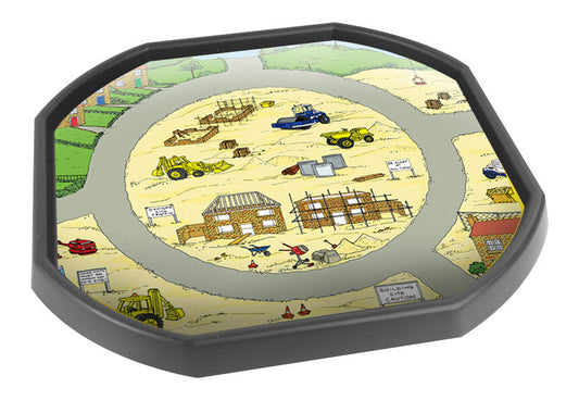 This Building Site Tuff Tray Mat is ideal for use with a Tuff Tray. See the stages of house building and add your own diggers, gravel and sand for imaginative play.  Printed onto a high quality, durable vinyl material.  86cm x 86cm (approx )  Designed to fit in the Mini Tuff Tray or the Tuff Spot.