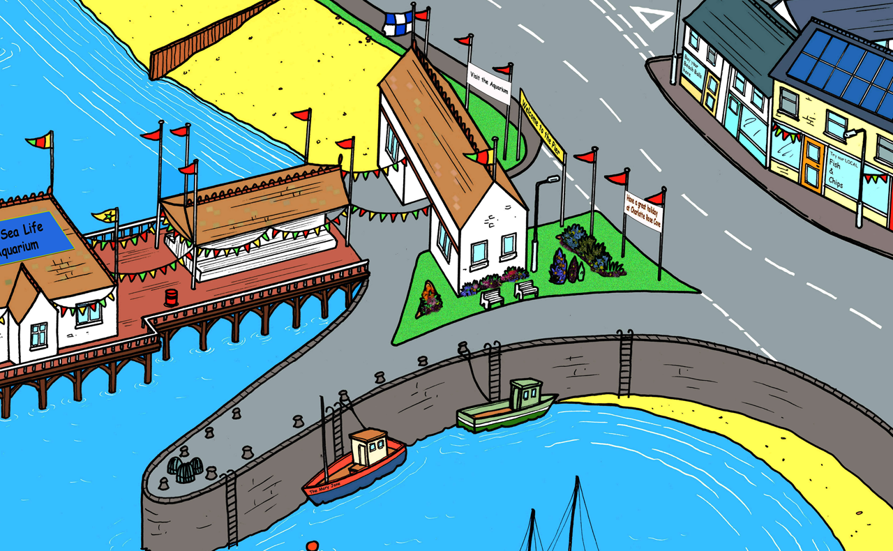 Exerpt from The Charlotte's Cove mat is ideal for use with a Tuff Tray. Explore the castle, the pier, the funfair and the lighthouse. Drive toys cars around to see the sites and take toy people to the beach.  Printed onto a high quality, durable vinyl material.  86cm x 86cm (approx )  Designed to fit in the Tuff Tray or the Tuff Spot.