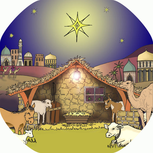 This Nativity mat is ideal for use with a Tuff Tray. Use it a festive base for Christmas craft activities and messy play, or add your own nativity characters to tell the story together in the stable under the Star of Bethlehem.  Printed onto a high quality, durable vinyl material.  86cm x 86cm (approx )  Designed to fit in the Tuff Tray or the Tuff Spot.