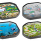 This bundle of four mats is ideal for use with a Tuff Tray. They're perfect for individual or small group play. The trays enable children to add water, toys, sand, pebbles and leaves to create interesting small environments.  Included in this bundle is:      Alphabet Zoo     Space Station     Underwater World     The Lost World