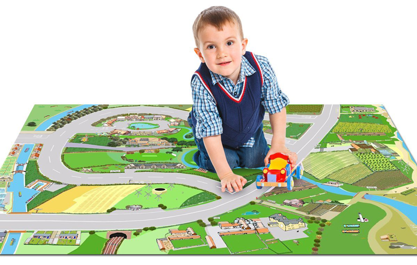 This countryside playmat has a small village, a church, a dairy farm, a sheep farm and an agricultural farm. Children can sort and classify animals as they place them in the fields, herd the cows from the fields to their milking sheds and discover what vegetables are sold in the Farm Shop. Find the features of the countryside and introduce new geographical vocabulary or follow the river to the sea.