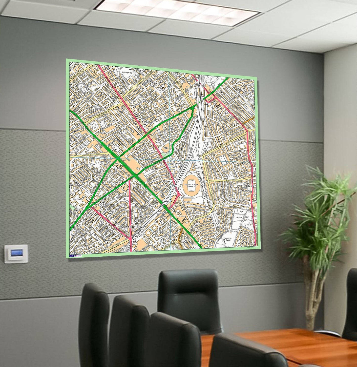 Postcode Centred Mounted Ordnance Survey Street Map - 1x1m Size - 2x2km Area