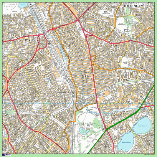 Postcode Centred Mounted Ordnance Survey Street Map - 1x1m Size - 3x3km Area