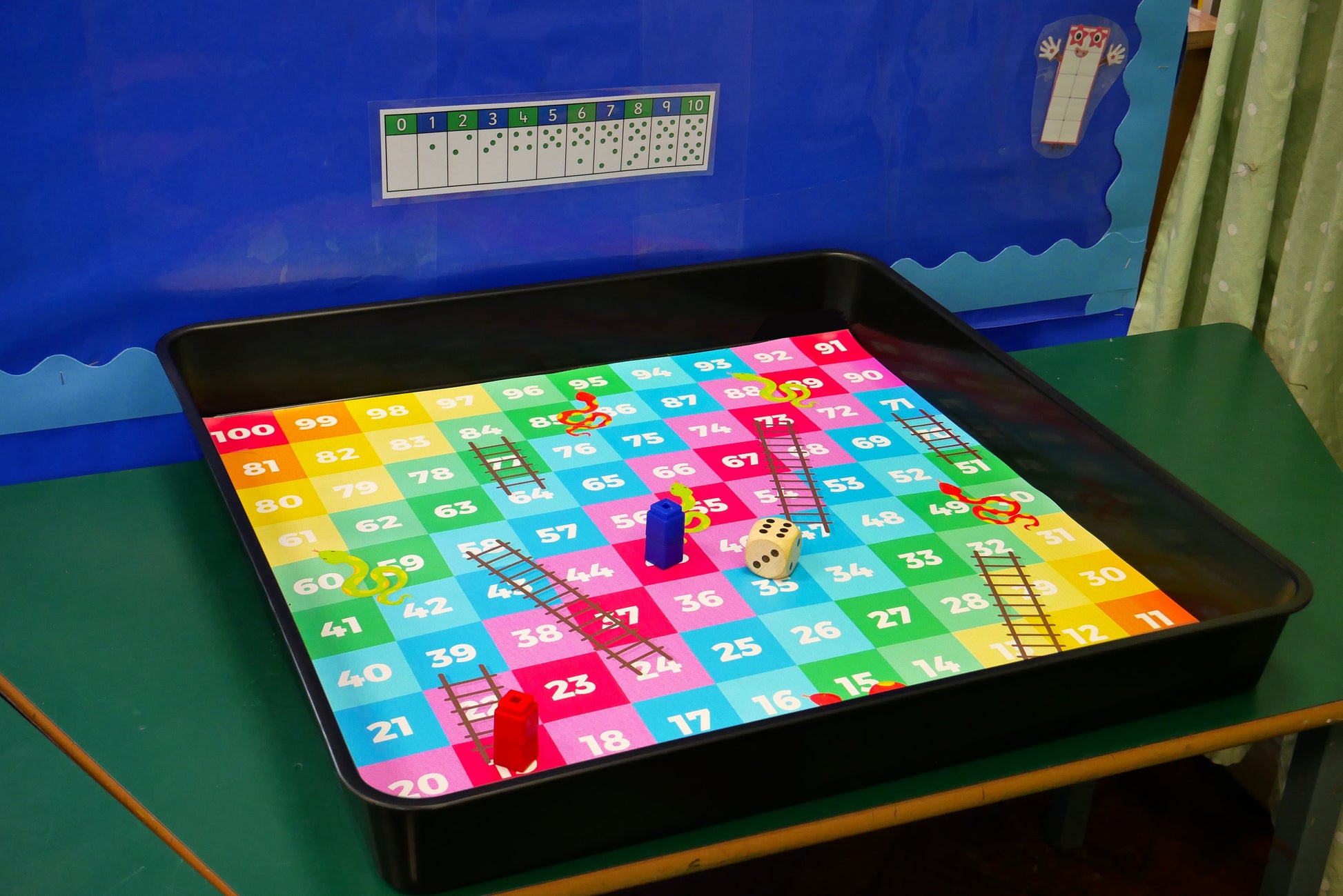 The Snakes and Ladders mat is ideal for use with our Tiger Play Tray. It's perfect for individual or small group play.      Can be used with character toys and counters for numeracy and turn taking. Also suitable for messy play.