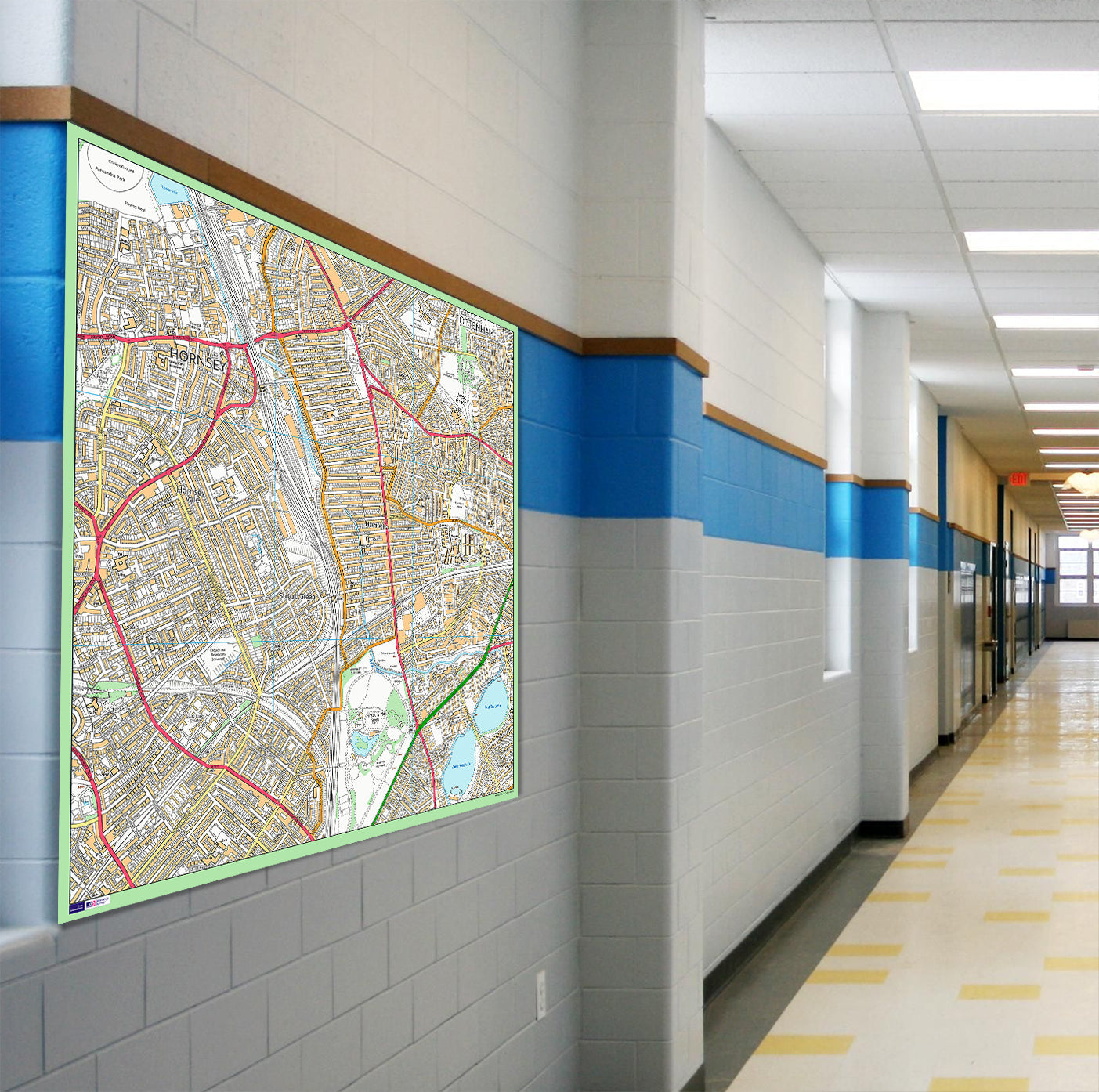 Postcode Centred Mounted Ordnance Survey Street Map - 1x1m Size - 3x3km Area