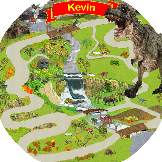 The personalised Lost World Dinosaur mat is ideal for use with a Tuff Tray and features your child's name on a banner! Spot and name the dinosaurs and add your own dinosaur toys for more fun! Drive a Jeep around to check they're all okay - or to make a quick get away!