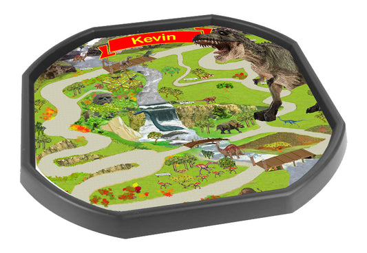 The personalised Lost World Dinosaur mat is ideal for use with a Tuff Tray and features your child's name on a banner! Spot and name the dinosaurs and add your own dinosaur toys for more fun! Drive a Jeep around to check they're all okay - or to make a quick get away!