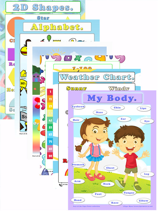 Preschool 6 pack educational posters A3