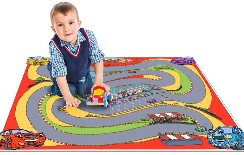 A bright detailed racing track play mat with fun cars characters - children will love racing their car toys around this colourful, bright play mat.