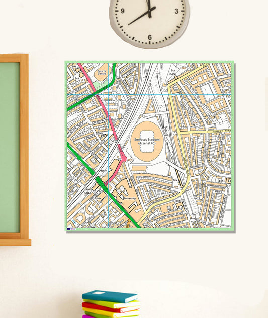Postcode Centred Mounted Ordnance Survey Street Map - 1x1m Size - 1x1km Area