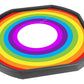 This colours of the rainbow mat is ideal for use with a Tuff Tray. Use it for imaginative play or colour matching small objects to the brightly coloured labelled bands.  Printed onto a high quality, durable vinyl material.  86cm x 86cm (approx )  Designed to fit in the Tuff Tray or the Tuff Spot.