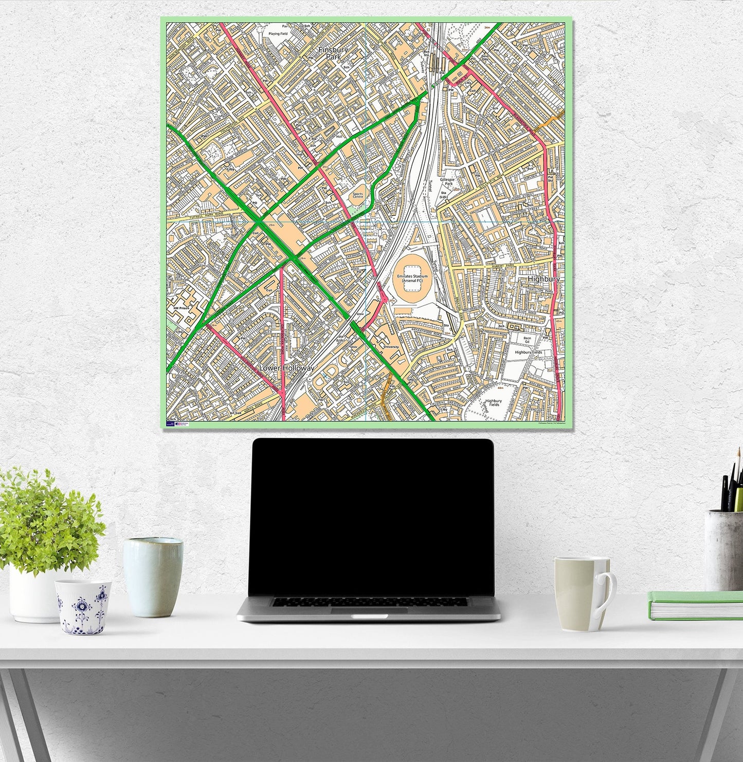 Postcode Centred Mounted Ordnance Survey Street Map - 1x1m Size - 2x2km Area