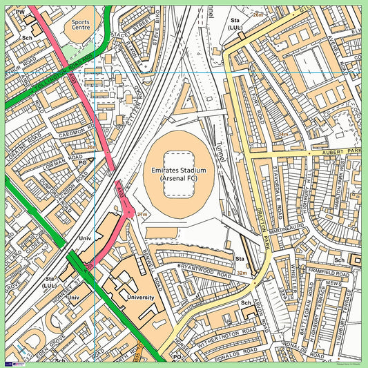 Postcode Centred Mounted Ordnance Survey Street Map - 1x1m Size - 1x1km Area