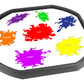 The paint splash mat is ideal for use with a Tuff Tray. Use it to introduce and discuss shades of colour and matching small objects to the rainbow coloured paint splats This tuff tray insert is also labelled with the names of the colours. Designed to fit in the Tuff Tray or the Tuff Spot.