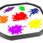 The paint splash mat is ideal for use with a mini Tuff Tray. Use it to introduce and discuss shades of colour and matching small objects to the rainbow coloured paint splats This tuff tray insert is also labelled with the names of the colours. Designed to fit in the Tuff Tray or the Tuff Spot.