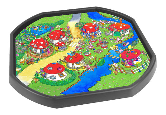 The Erinsdale Fairy Village mini tuff try insert mat is a vibrant, colourful and busy fairy village of toadstools, perfect for individual or small group play.  Printed onto a high quality, durable vinyl material.  86cm x 86cm (approx )  Designed to fit in the mini Tuff Tray or the Tuff Spot.
