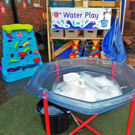 Designed for outdoor play areas, the Water Play banner is made of heavy duty weatherproof vinyl and comes with brass eyelets so it can be easily hung outside. Useful to designate play areas in preschool, nurseries and primary school playgrounds. Available in 2 sizes.